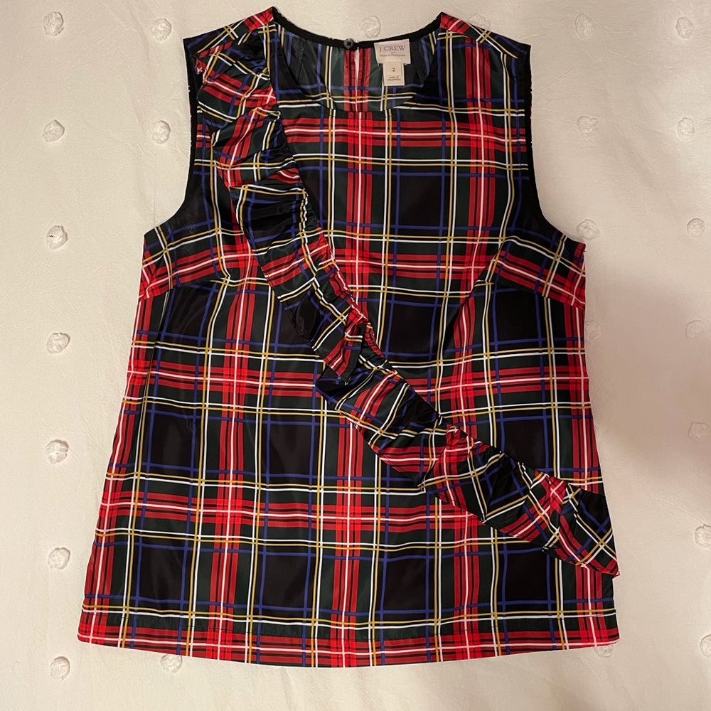 J. Crew Holiday Tartan Plaid Ruffle Top EUC